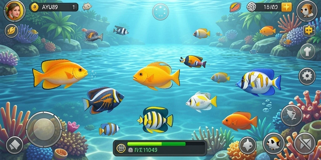 Tampilan gameplay <strong>AYU89</strong> yang seru saat menembak ikan-ikan berwarna-warni.