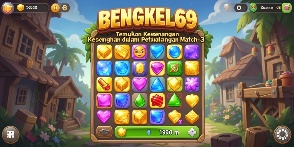Screenshot gameplay BENGKEL69 yang menampilkan kombinasi permata yang menarik.