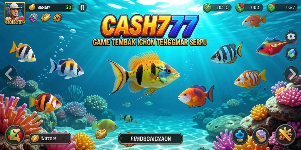 Screenshot utama menunjukkan gameplay menembak ikan di CASH777.