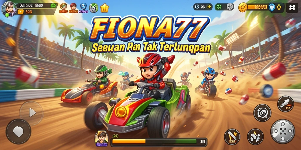 Screenshot utama FIONA77 menampilkan aksi balapan yang seru.