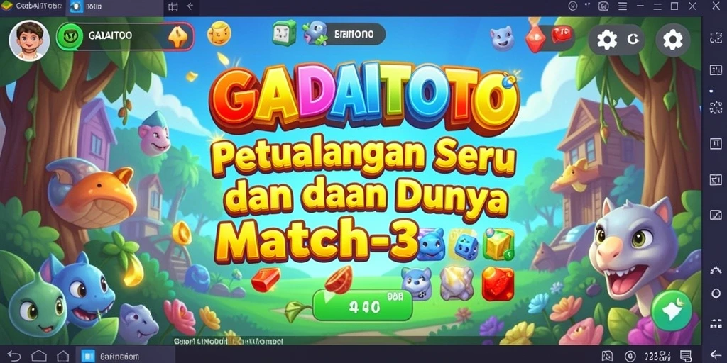 Menampilkan tampilan seru gameplay GADAITOTO dengan berbagai tantangan Match-3.