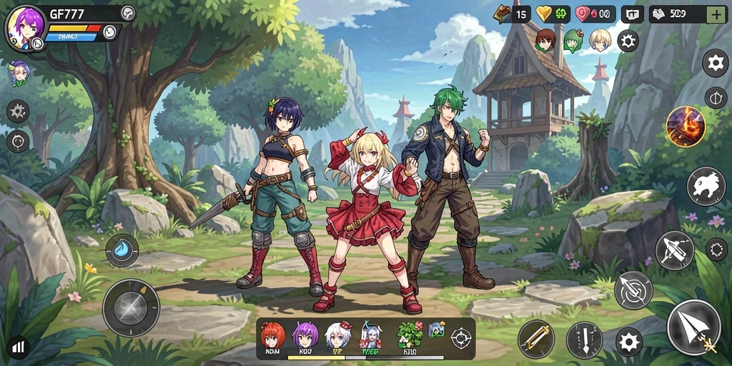 Screenshot GF777 menampilkan aksi pertarungan seru dalam gaya anime.