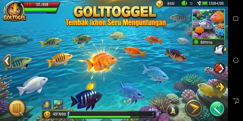 Screenshot gameplay GOLTOGEL menampilkan aksi menembak ikan seru.