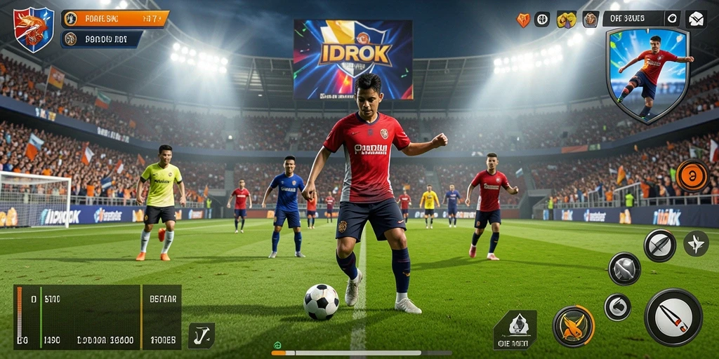 Gameplay dinamis dengan aksi sepak bola seru di IDROK.