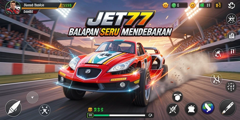 Gameplay balap seru di JET77 dengan mobil kustomisasi.