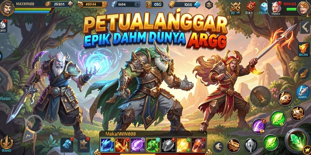 Tampilan utama gameplay <strong>MAXWIN88</strong> dengan pertarungan epik dan eksplorasi dunia.