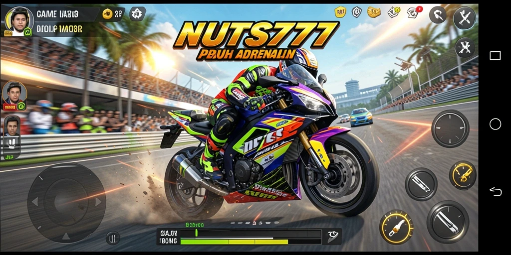 Tampilan seru gameplay balap motor NUTS777 yang penuh tantangan.