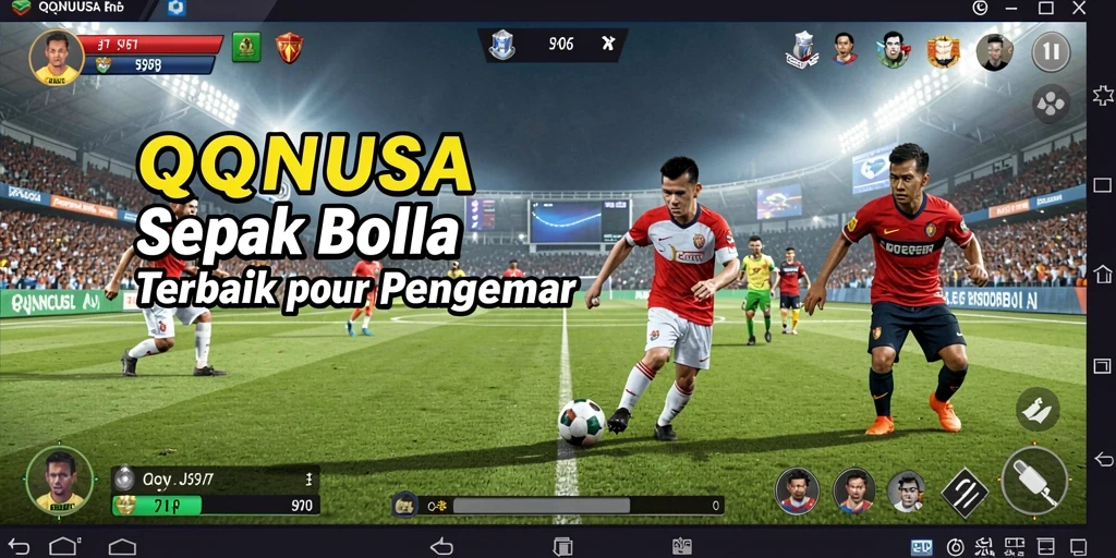 Tampilan screenshot utama QQNUSA dengan aksi mendebarkan di lapangan sepak bola.