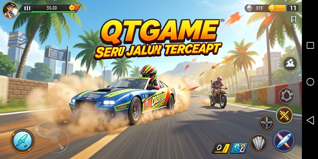 Screenshot QTGAME menunjukkan aksi balap yang mendebarkan dan grafis yang menakjubkan.