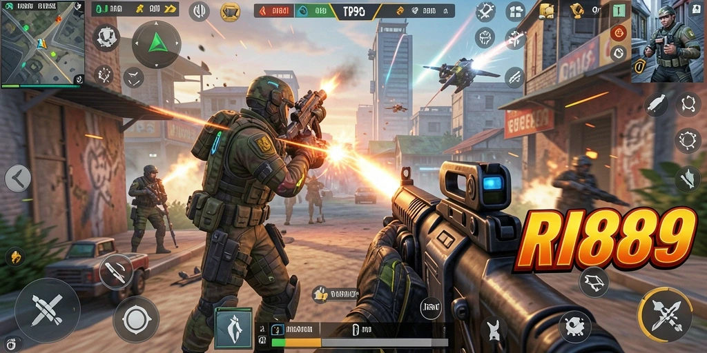 Tampilan gameplay RI889 yang seru dan dinamis dalam pertarungan TPS.