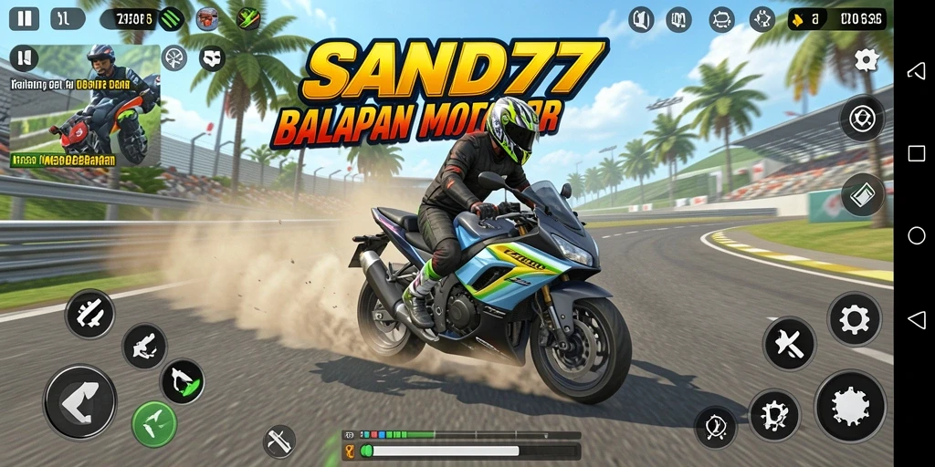Gameplay SAND77 yang seru dan penuh aksi balap motor.