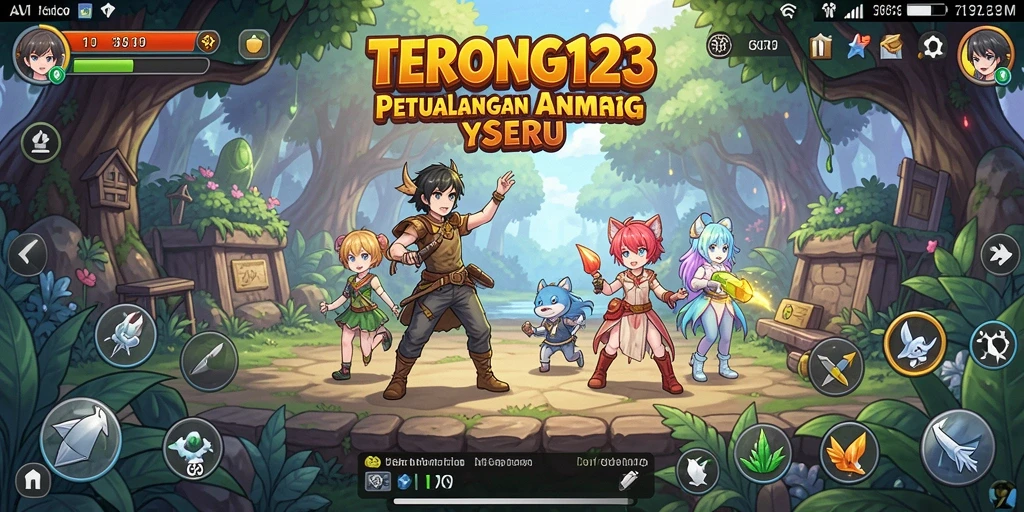 Screenshot gameplay yang menampilkan karakter Anime bertarung di arena.