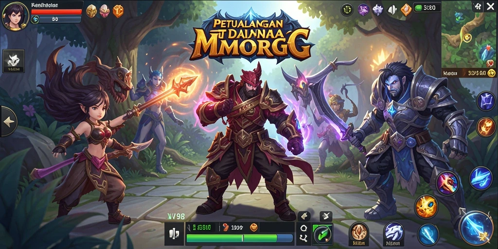 Screenshot V98 menampilkan pertempuran seru dalam dunia MMORPG.