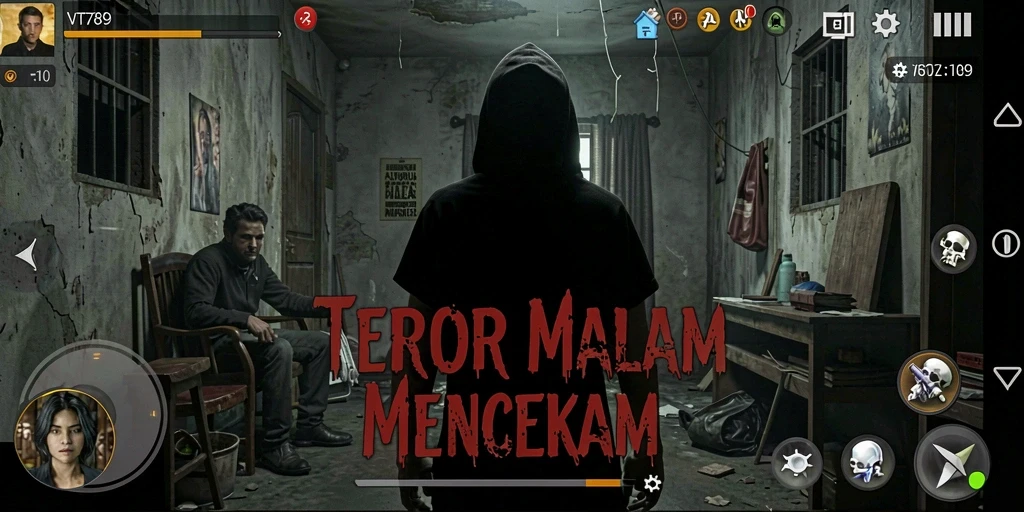 Tampilan gameplay menakutkan dengan efek suara yang menghantui.