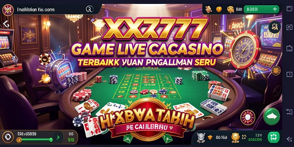 Screenshot gameplay XXX777 menunjukkan dealer langsung dan suasana kasino yang menegangkan.